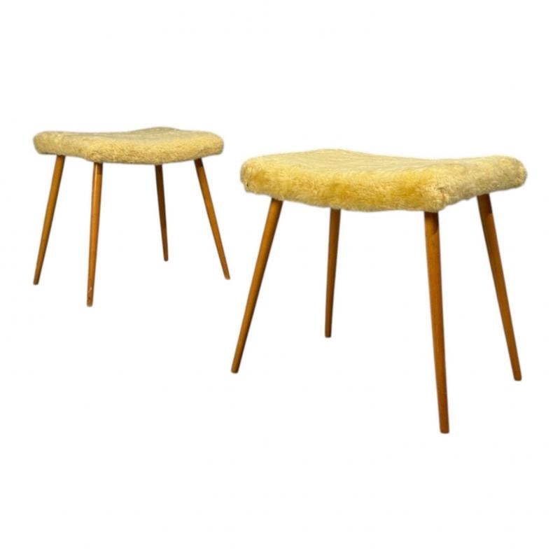 Swedish Modern, Footstools, Imitation Fur, Wood, Sweden, 1950's - 2