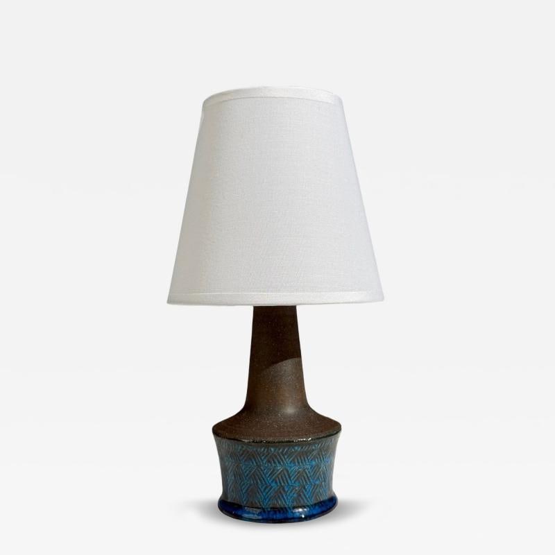 Nils Kähler, Small Table Lamp, Brown Stoneware, Denmark, 1950s: Title: Nils Kähler, Danish Mid-Century Modern, Table Lamp, Brown Stoneware, Denmark 1950's A partially glazed brown stoneware table lamp designed and produced by Nils Kähler in Denmark in the 1950's