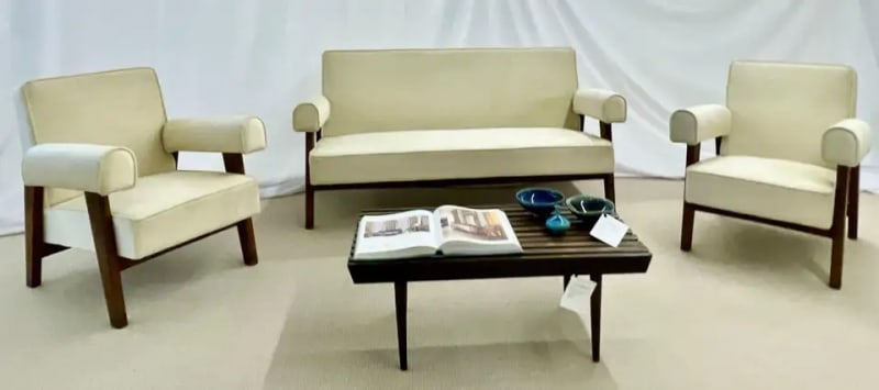 Authentic Pierre Jeanneret Upholstered Bridge Sofa/Chair Set, Mid-Century Modern - 2