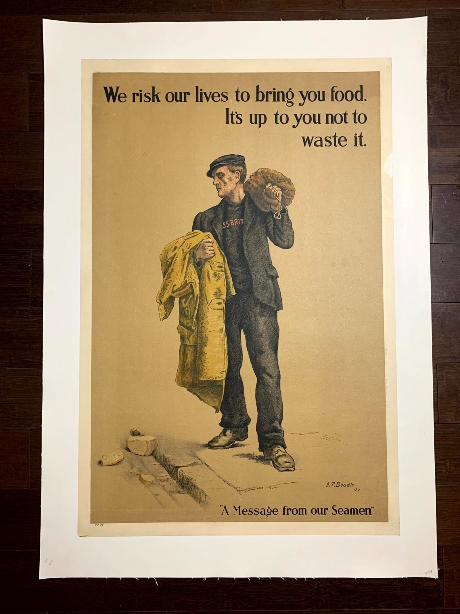 We Risk Our Lives To Bring You Food (1917) British WWI Poster LB: Title: We Risk Our Lives To Bring You Food (1917) British WWI Poster LB Description: We Risk Our Lives To Bring You Food (1917) British WWI Poster LB Reserve: $500.00 Shipping: Domestic: Flat-rate of 