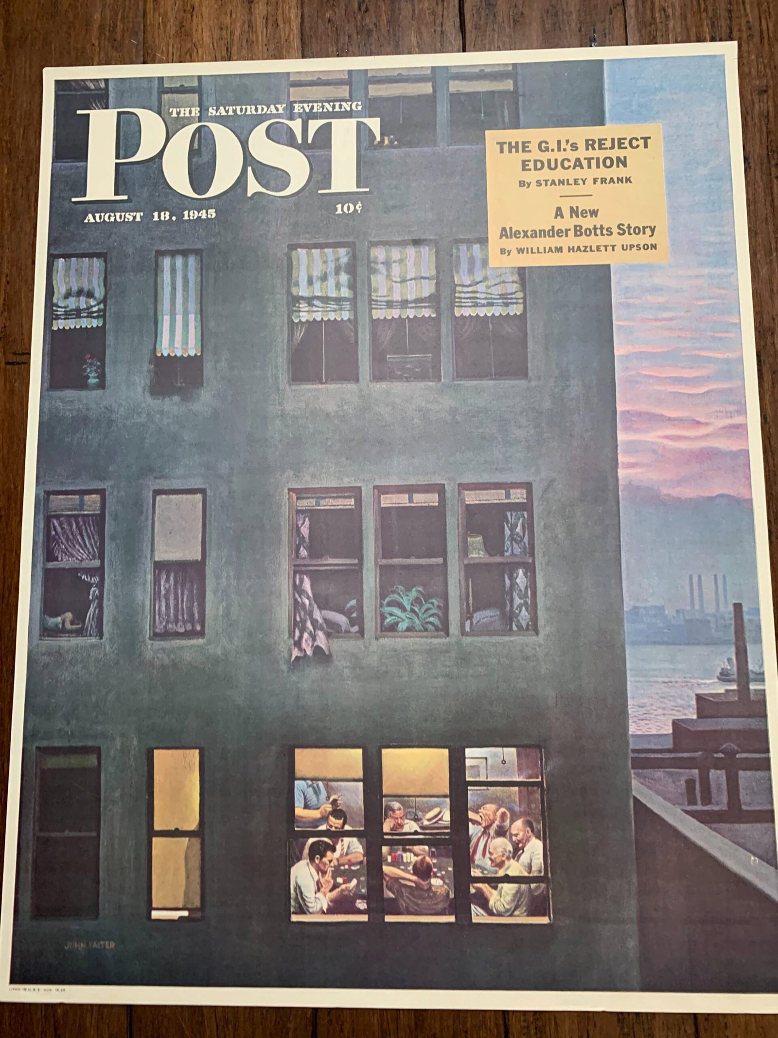 22x28 1945 Newstand Poster Saturday Evening Post - Art By John Falter office Poker Party: Title: 22x28 1945 Newstand Poster Saturday Evening Post - Art By John Falter office Poker Party Description: 22x28 1945 Newstand Poster Saturday Evening Post - Art By John Falter office Poker Party Re