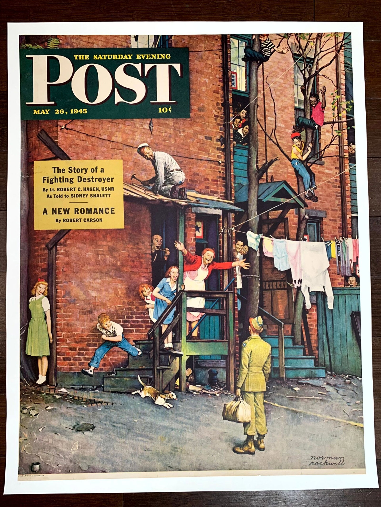 WW2 Saturday Evening Post - Art Norman Rockwell (1945) 22"X28" Newstand Poster LB (1 of 3)
