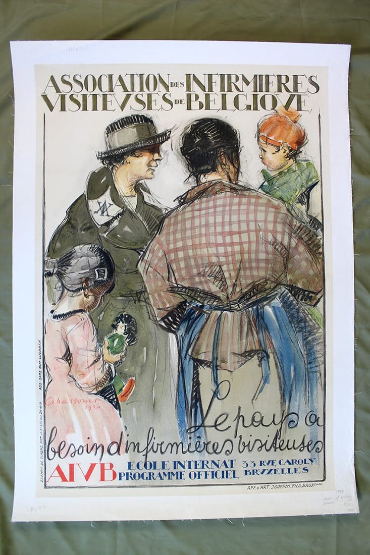 Association Des Infirmieres - Art By Armond Massonet (1924) 27x39 Belgian Advertising Poster LB: Title: Association Des Infirmieres - Art By Armond Massonet (1924) 27x39 Belgian Advertising Poster LB Description: Association Des Infirmieres - Art By Armond Massonet (1924) 27x39 Belgian