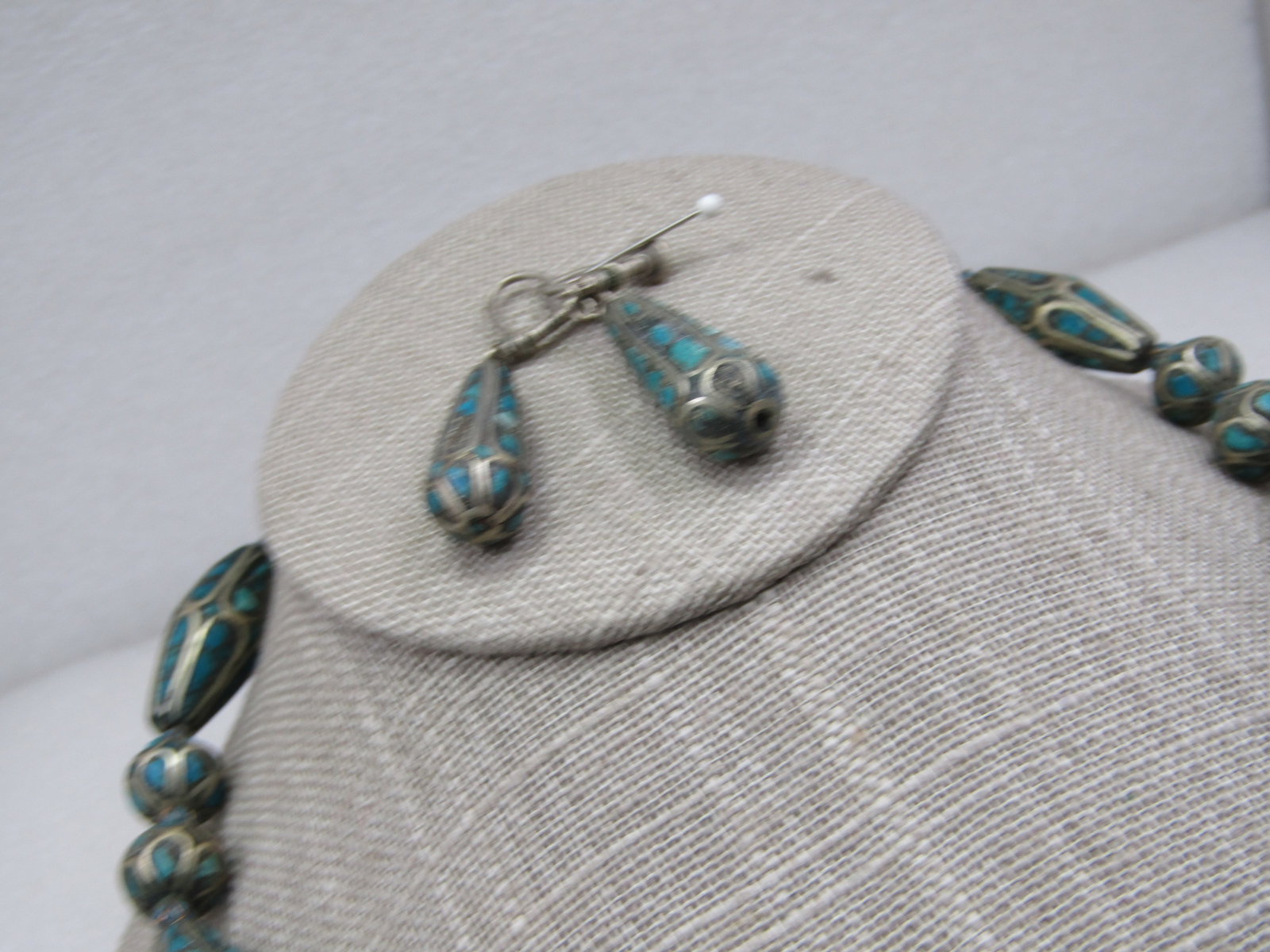 Vintage Inlaid Turquoise or Eilat Stone Necklace and Earrings, 1950's or Pre 1950's - 3