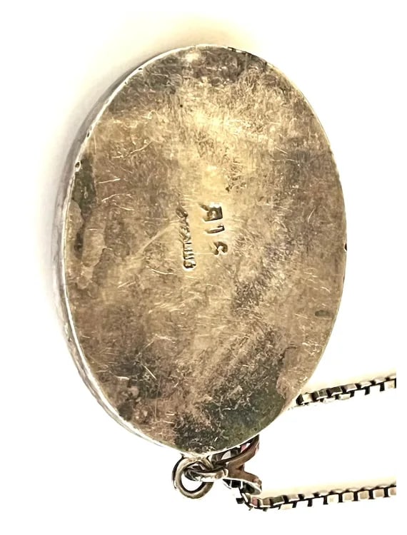 Vintage Sterling Silver Rose Quartz Oval Pendant on Sterling Silver Chain Necklace - 5