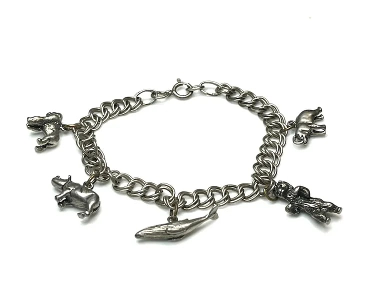 Vintage Sterling Silver Animal Themed Charm Bracelet - 2