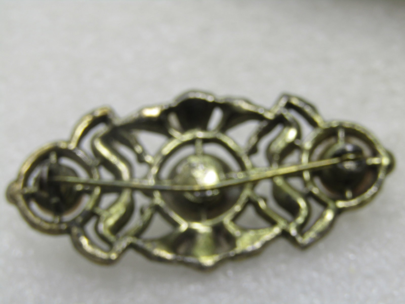 Vintage Faux Pearl and Rhinestone Brooch, C-Clasp, 1930's - 4