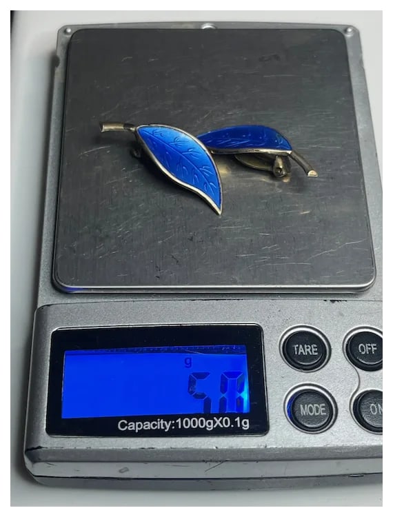 Vintage Sterling Silver David Anderson Norway Sterling Silver Enamel Blue Leaf Clip Earrings - 3