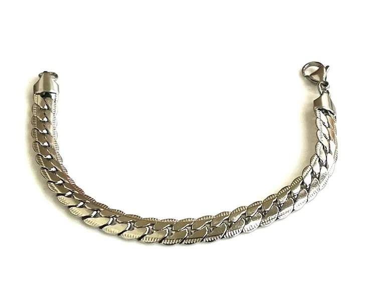 Vintage Stainless Steel Herringbone Snake Bracelet - 2