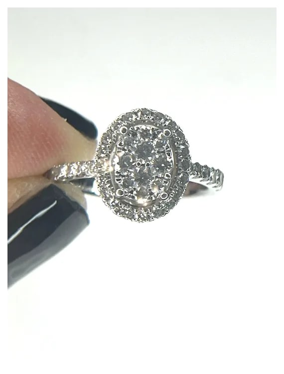 14k White Gold 1 Carat Diamond Cluster Ring - 7