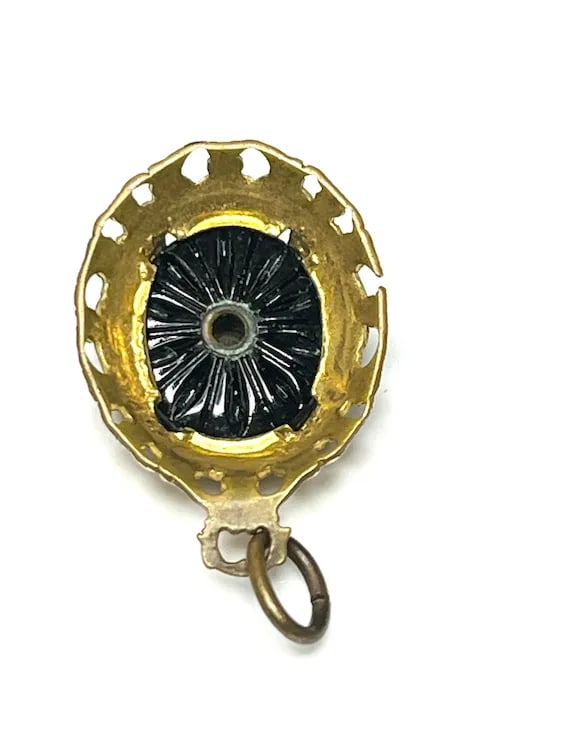 Victorian 14k GF Pendant with Diamond Center and Onyx Charm - 6