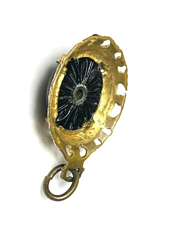 Victorian 14k GF Pendant with Diamond Center and Onyx Charm - 7