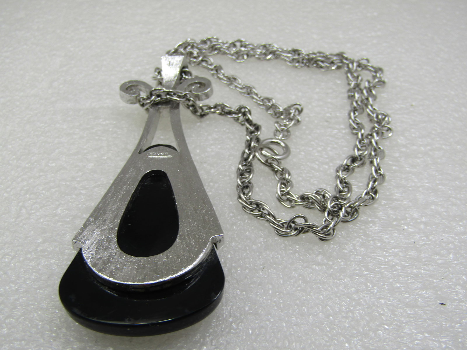 Vintage Mod Black Lucite Silver Tone Necklace, 24", Silver Tone - 6