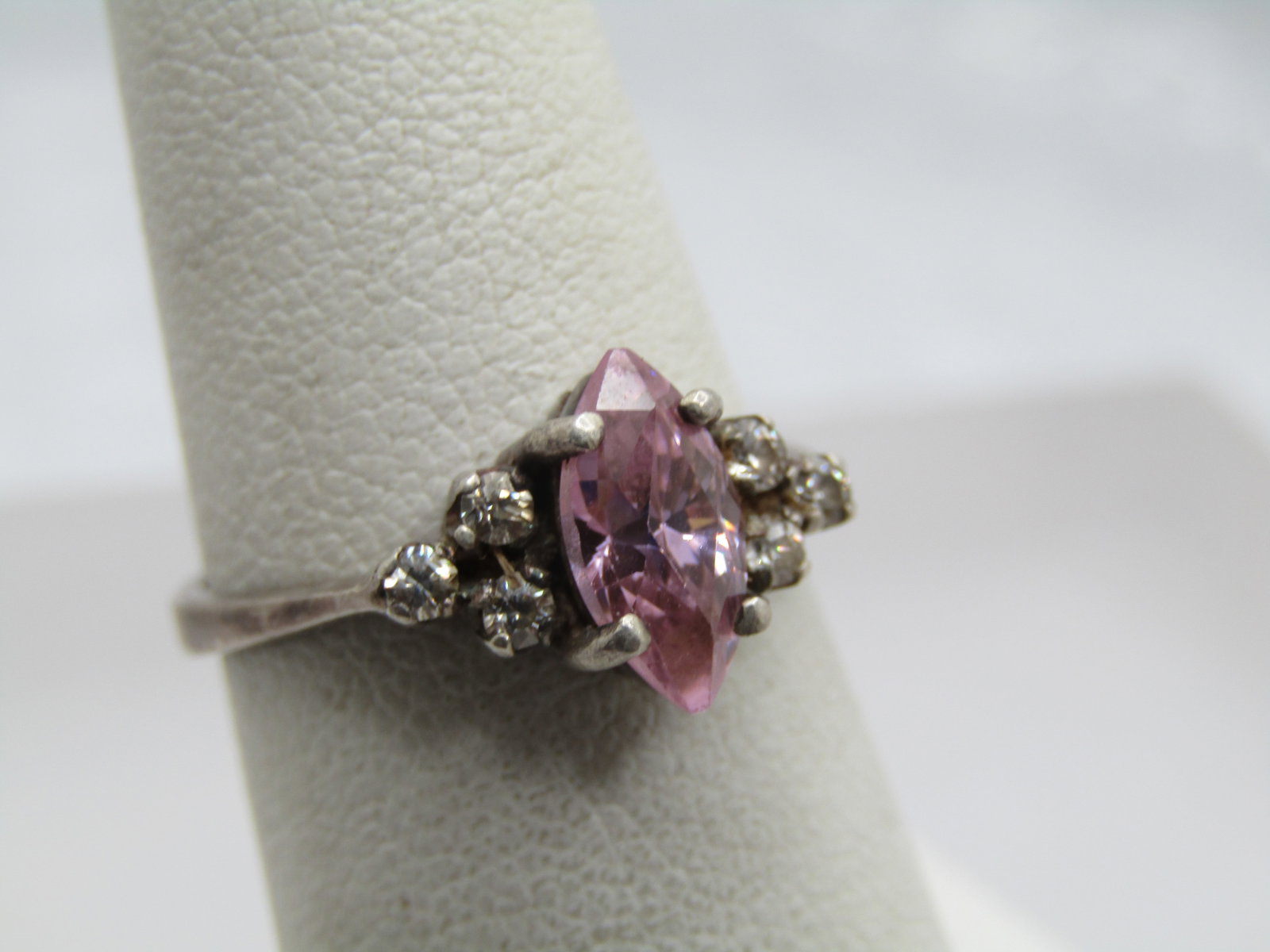 Vintage Sterling Pink and Clear CZ Ring, Sz. 7, 1980's-1990's - 2