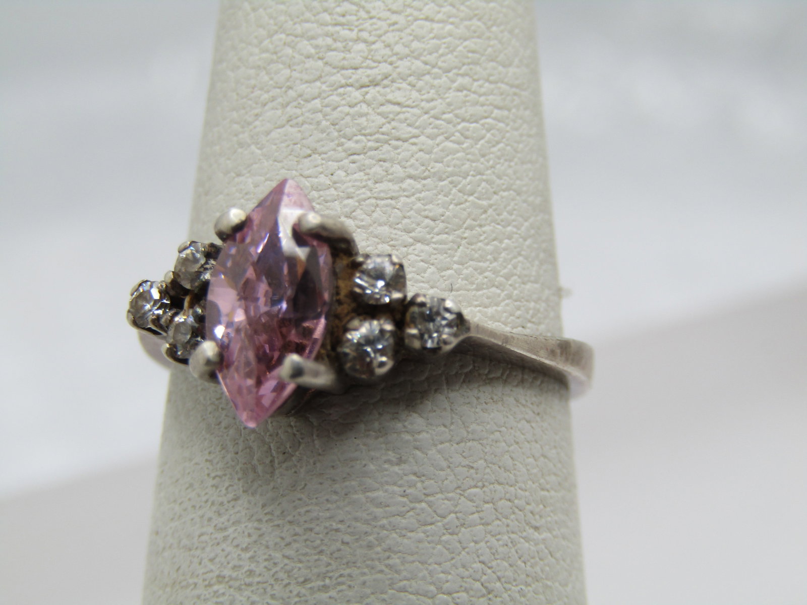 Vintage Sterling Pink and Clear CZ Ring, Sz. 7, 1980's-1990's - 3