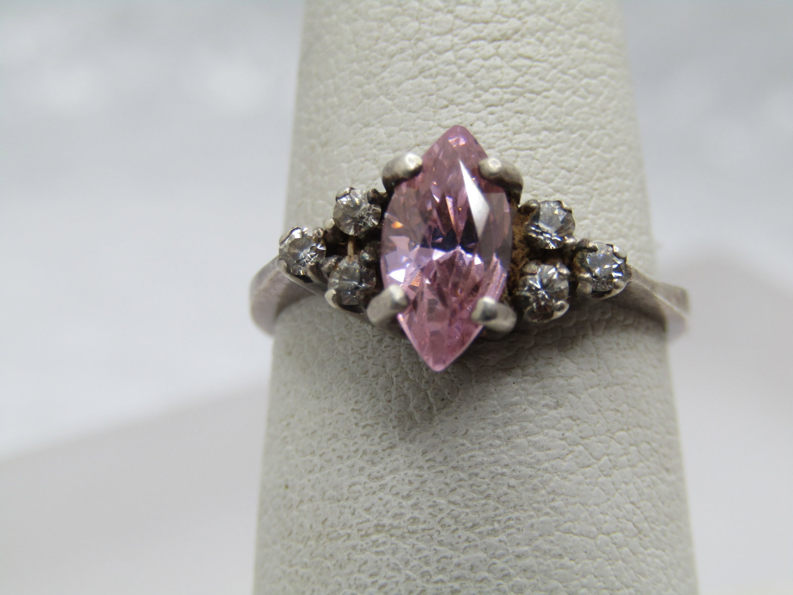 Vintage Sterling Pink and Clear CZ Ring, Sz. 7, 1980's-1990's - 4