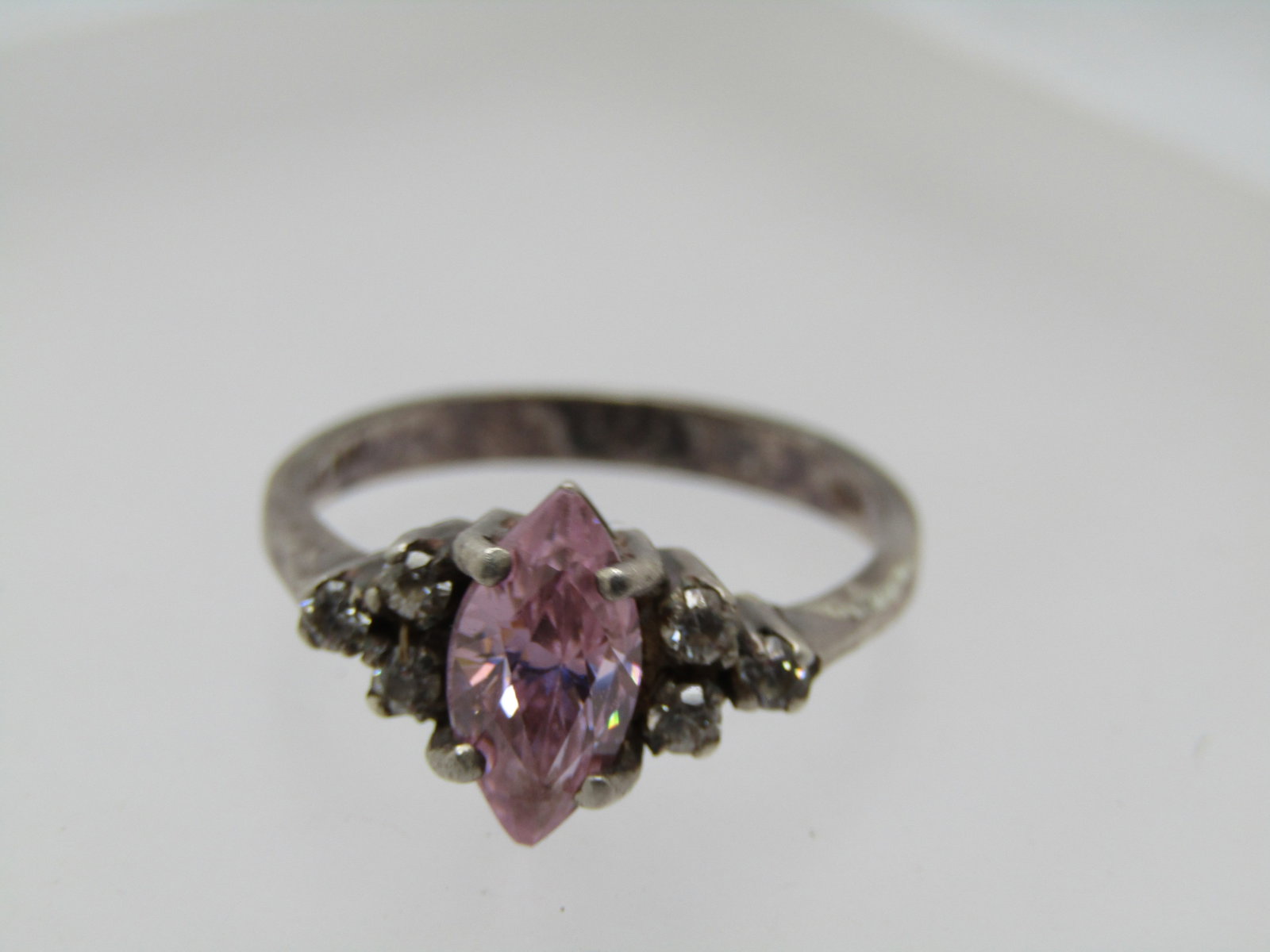 Vintage Sterling Pink and Clear CZ Ring, Sz. 7, 1980's-1990's - 5