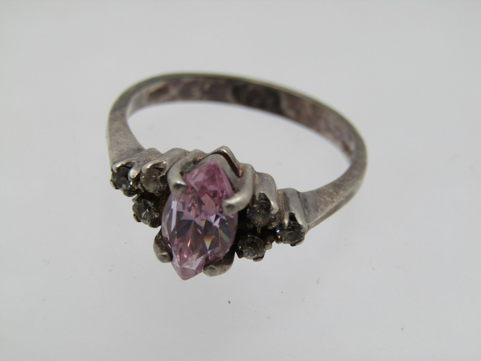 Vintage Sterling Pink and Clear CZ Ring, Sz. 7, 1980's-1990's - 7