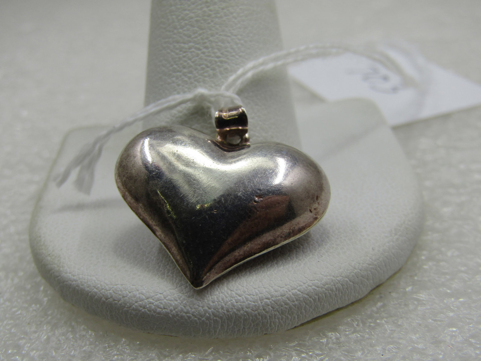 Vintage Sterling Puffy Heart Pendant,1". Swing bail - 2