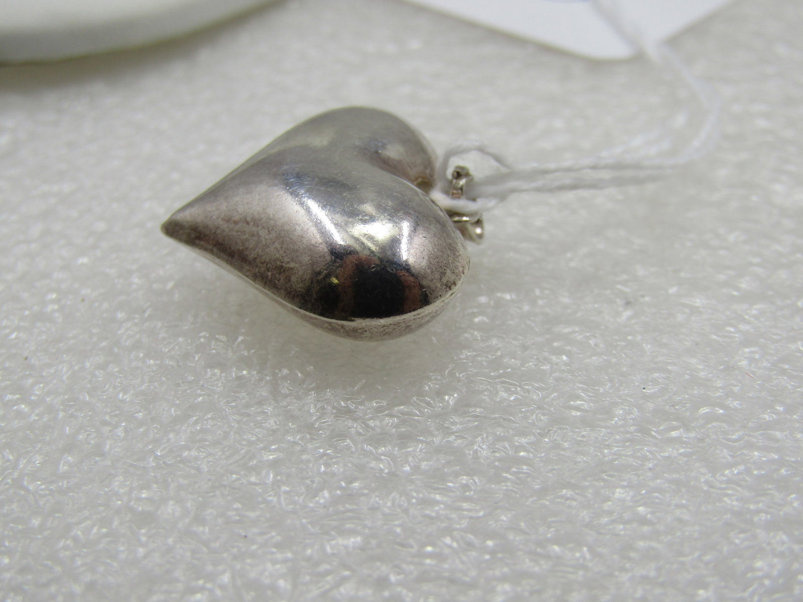 Vintage Sterling Puffy Heart Pendant,1". Swing bail - 4