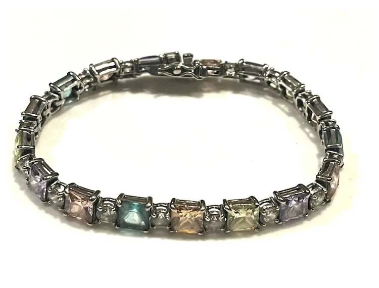 Vintage Colorful Sterling Silver Tennis Bracelet - 2