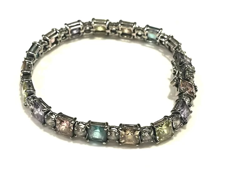 Vintage Colorful Sterling Silver Tennis Bracelet - 4