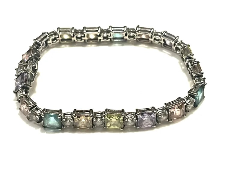 Vintage Colorful Sterling Silver Tennis Bracelet - 5