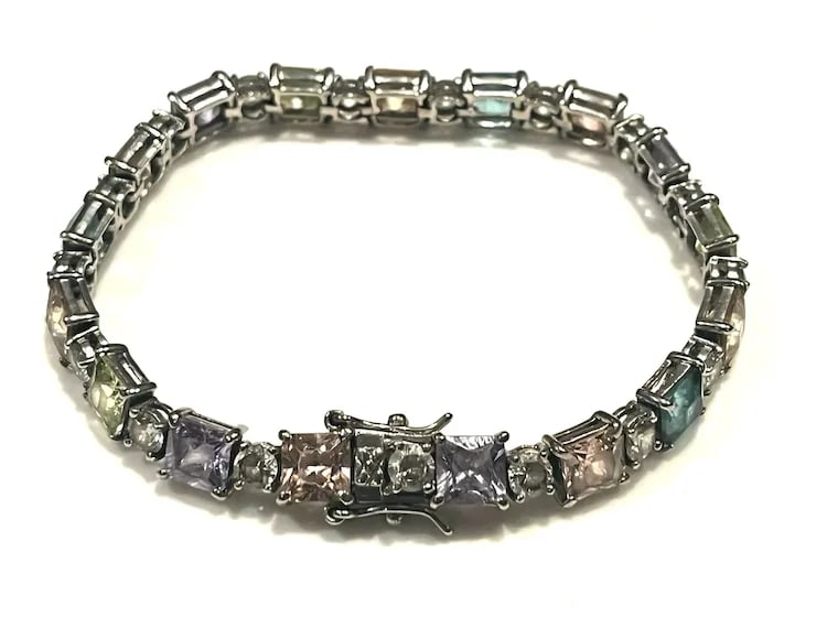 Vintage Colorful Sterling Silver Tennis Bracelet - 6