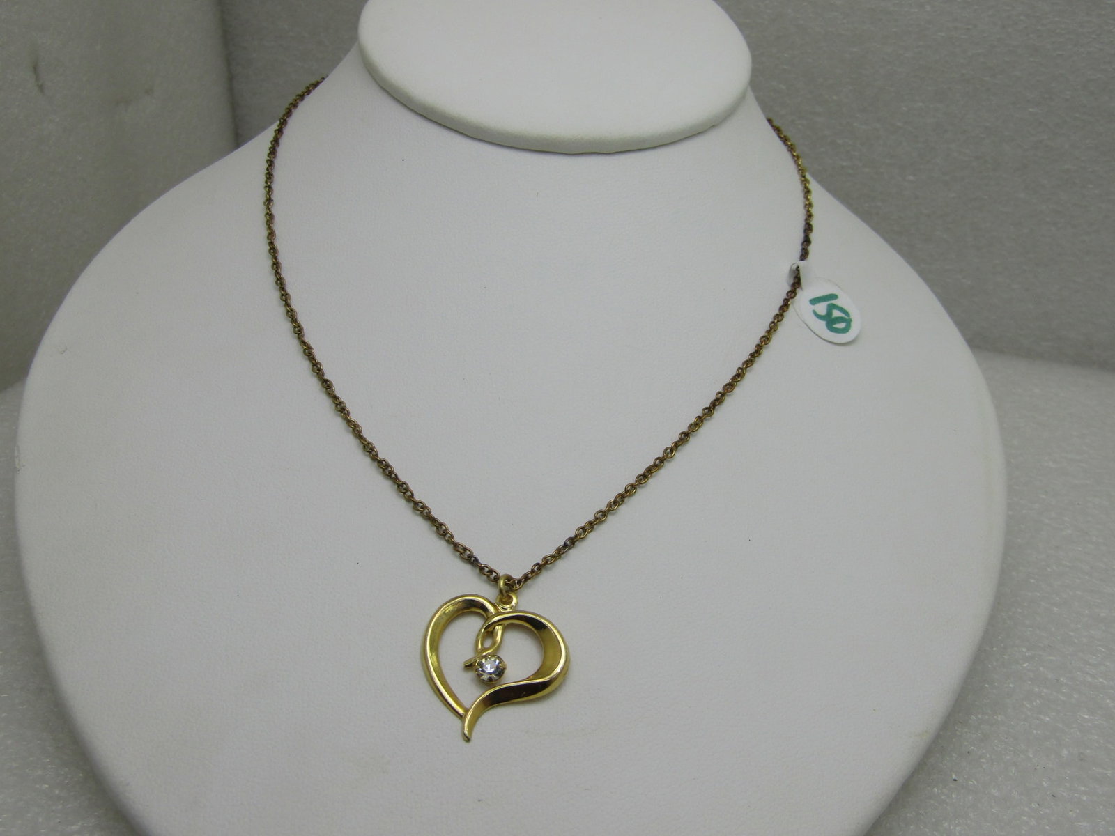 Vintage Aurora Borealis Rose Heart Necklace Germany Gold Tone 18" - 2