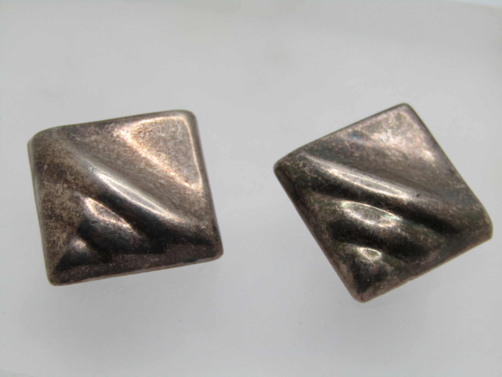 Sterling Mexico Modernist Clip Earrings, Signed - 2
