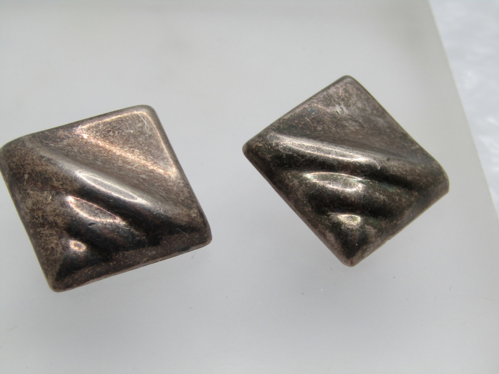 Sterling Mexico Modernist Clip Earrings, Signed - 3