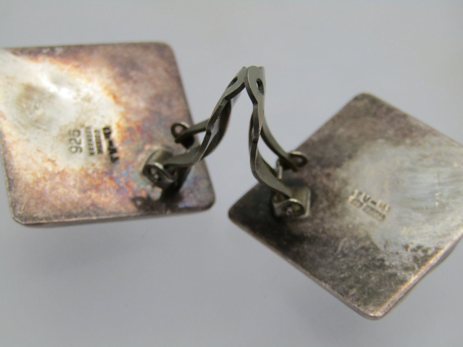 Sterling Mexico Modernist Clip Earrings, Signed - 4