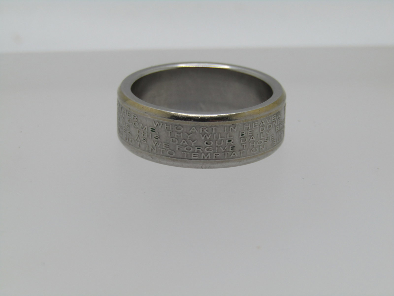Stainless Steel Lord's Prayer Wedding Band, Sz. 10.25, 8mm, Signed - 4