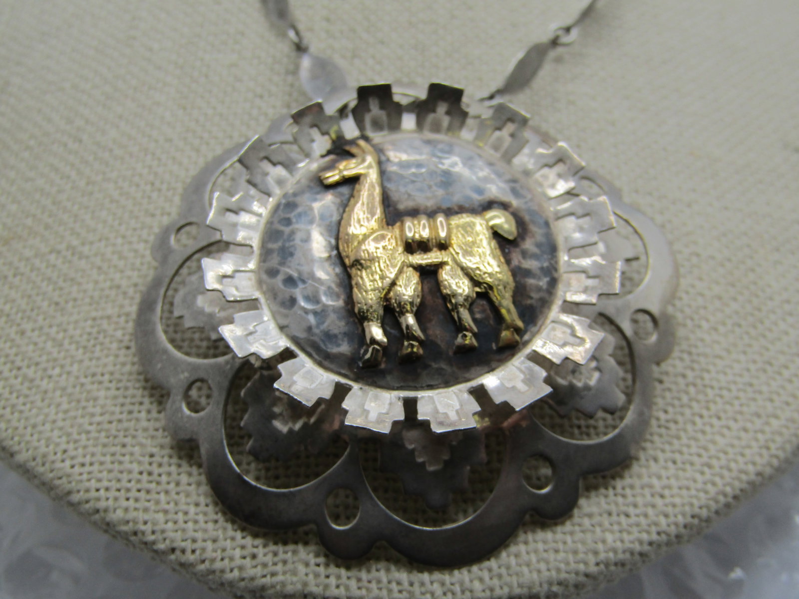 Vintage Sterling and 18kt Llama Filigree Necklace, Peru, 24" - 2