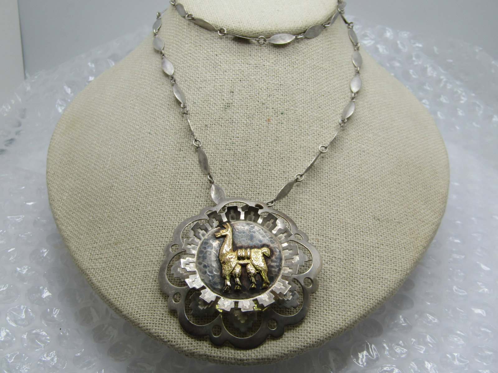 Vintage Sterling and 18kt Llama Filigree Necklace, Peru, 24" - 3