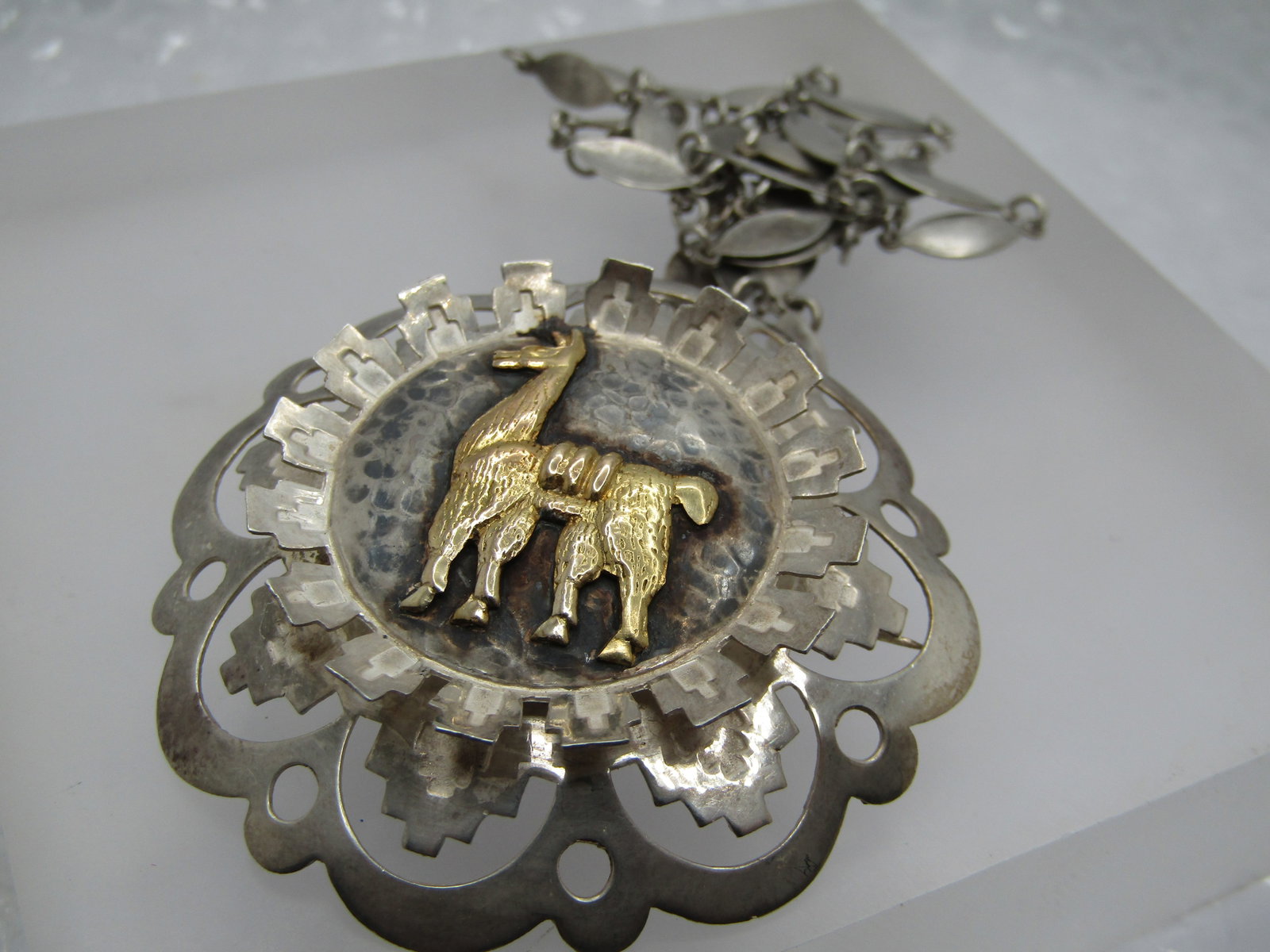 Vintage Sterling and 18kt Llama Filigree Necklace, Peru, 24" - 6