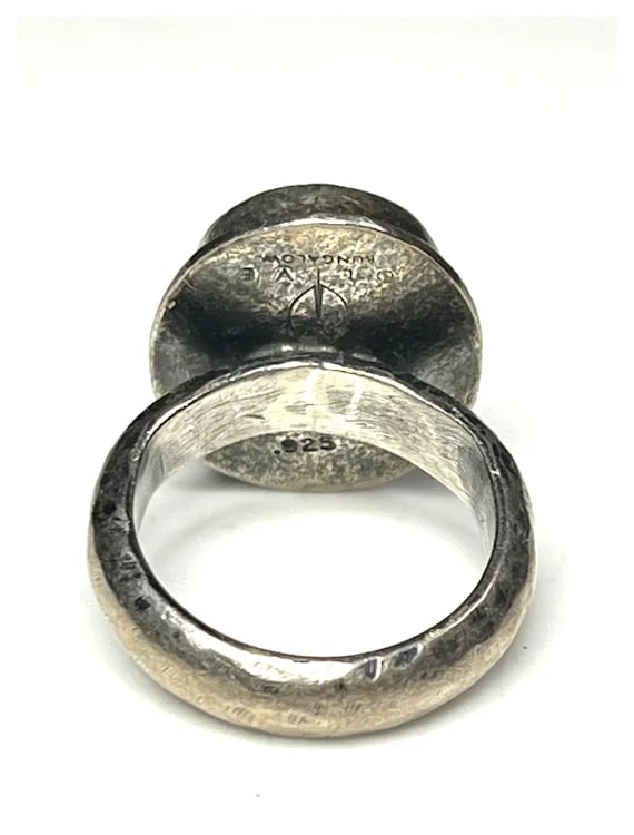 Vintage Olive Bungalow Sterling Silver Turquoise Hand Hammered Ring - 8