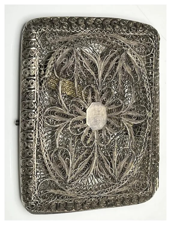 Vintage 800 Silver Filigree Cannetille Sterling Silver Cigarette / Card Case - 2