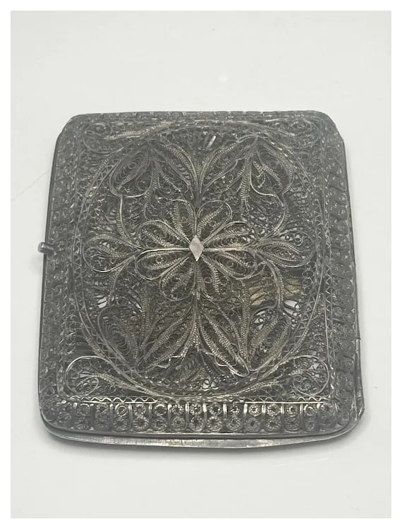 Vintage 800 Silver Filigree Cannetille Sterling Silver Cigarette / Card Case - 4