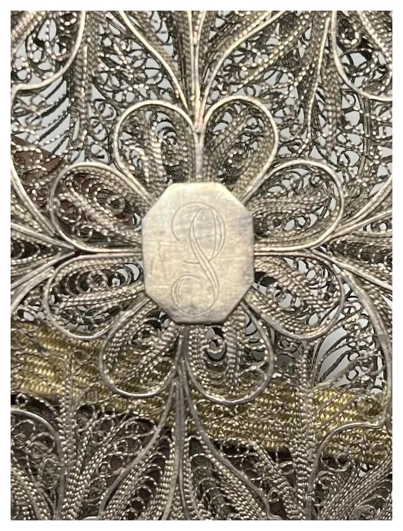 Vintage 800 Silver Filigree Cannetille Sterling Silver Cigarette / Card Case - 5