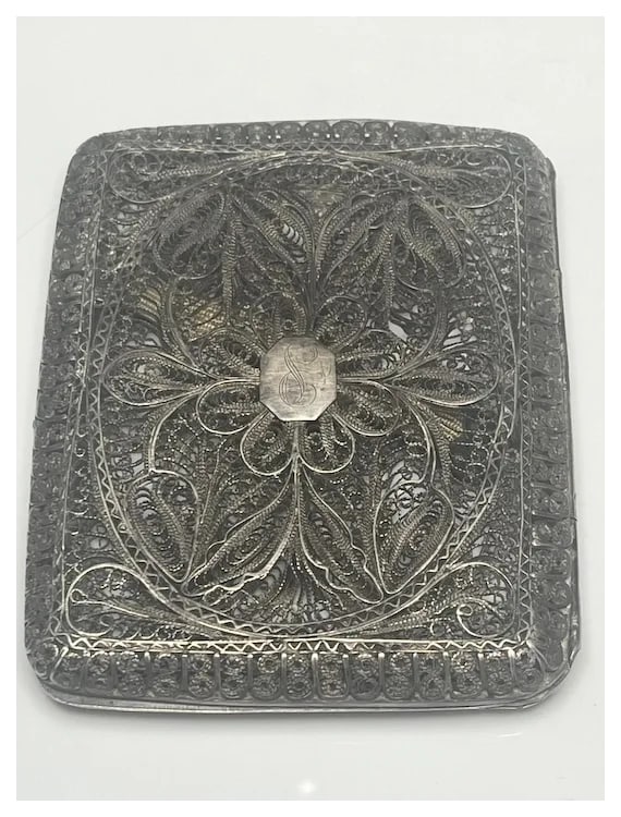 Vintage 800 Silver Filigree Cannetille Sterling Silver Cigarette / Card Case - 6