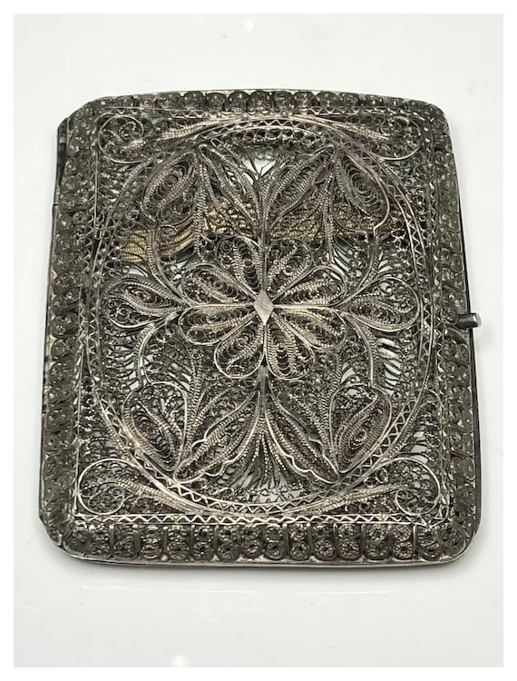Vintage 800 Silver Filigree Cannetille Sterling Silver Cigarette / Card Case - 7