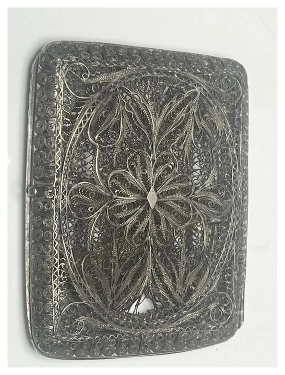 Vintage 800 Silver Filigree Cannetille Sterling Silver Cigarette / Card Case - 8