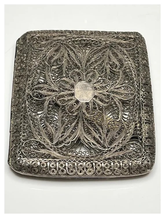 Vintage 800 Silver Filigree Cannetille Sterling Silver Cigarette / Card Case - 9