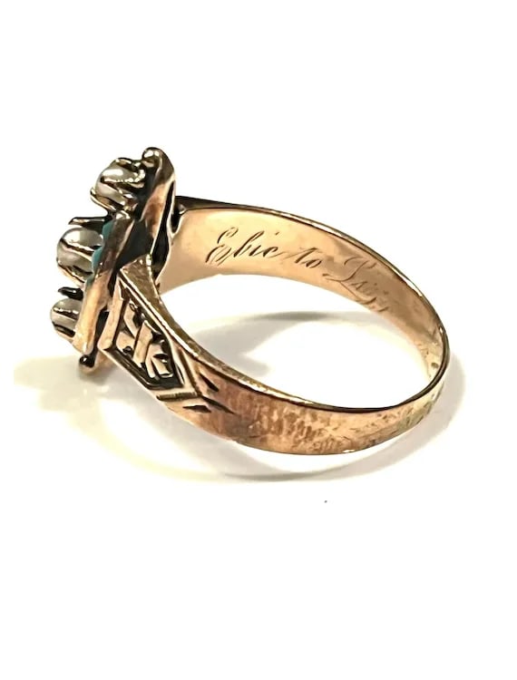 Antique Victorian 14k Rose Gold Seed Peal and Turquoise Statement Ring - 8