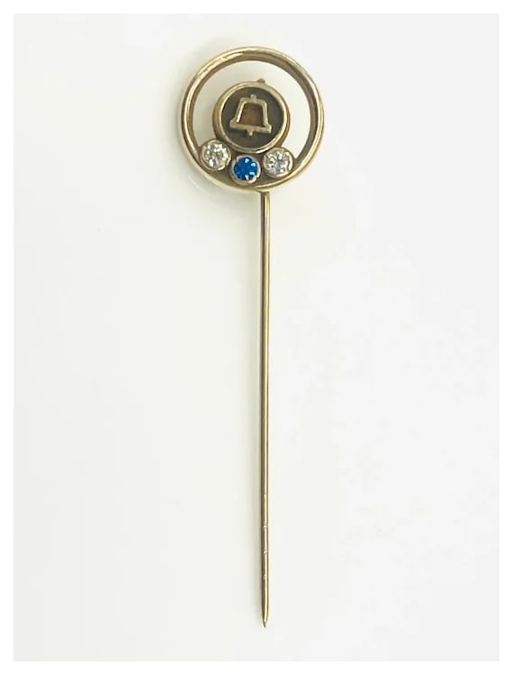 Vintage Memorial Bell 10k Gold and Diamond Stickpin - 2