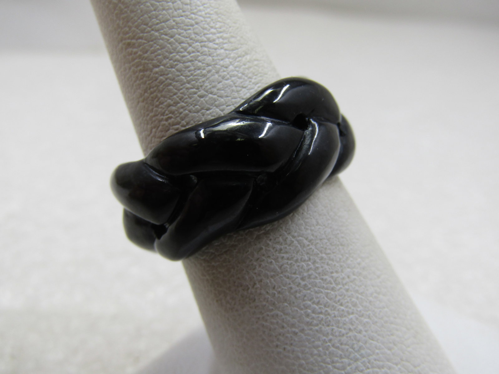 Vintage Carved Braided Black Jade Ring, 7, 10mm Wide - 2