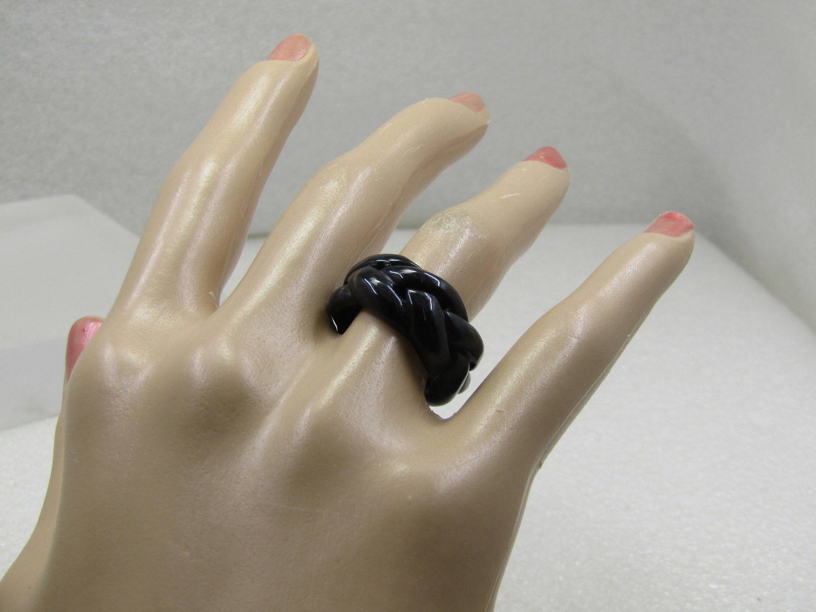 Vintage Carved Braided Black Jade Ring, 7, 10mm Wide - 5
