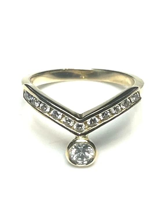 14k Diamond Chevron V Ring - Stackable - 2