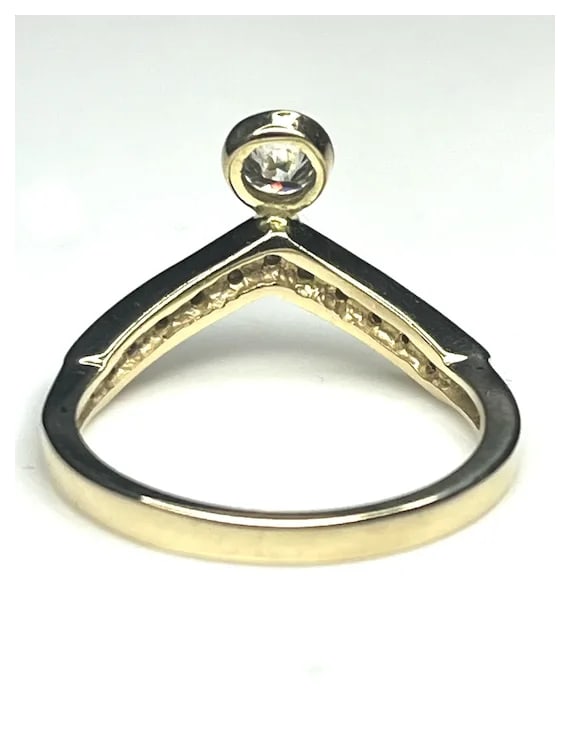 14k Diamond Chevron V Ring - Stackable - 4